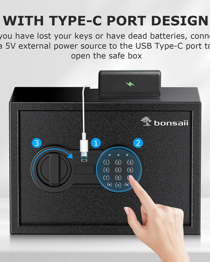 Bonsaii Safe, 0.6 Cubic Safe Box with Electronic Keypad, Removable Shelf, for Valuables Jewelry and Documents in Home, Hotel, or Business, 25 D x 35 W x 25 cm H