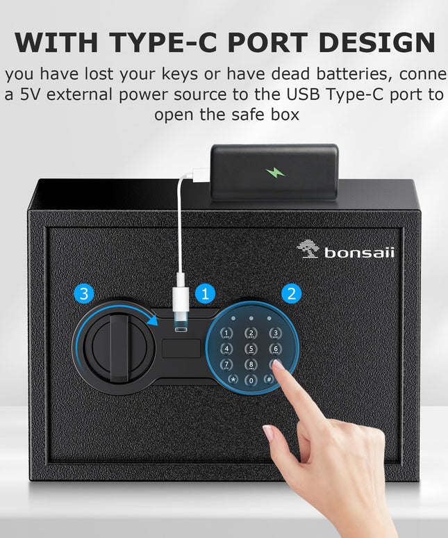 Bonsaii Safe, 0.6 Cubic Safe Box with Electronic Keypad, Removable Shelf, for Valuables Jewelry and Documents in Home, Hotel, or Business, 25 D x 35 W x 25 cm H