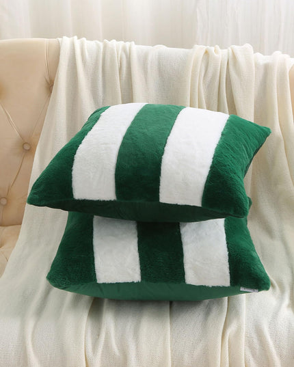 Ikuoic Green and White Striped Throw Pillow Covers 40 X 40 cm Set of 2