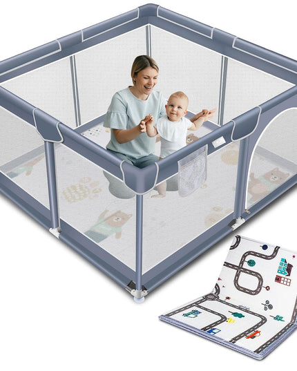 Suposeu Baby Playpen with Mat, Playpen for Babies and Toddlers with Gate, Indoor & Outdoor Playard Kids Activity Center with Anti-Slip Base (Gray, 50"Ãƒâ€”50")
