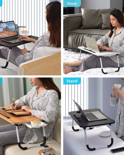 Laptop Bed Desk Table Tray Stand with Cup (Walnut)