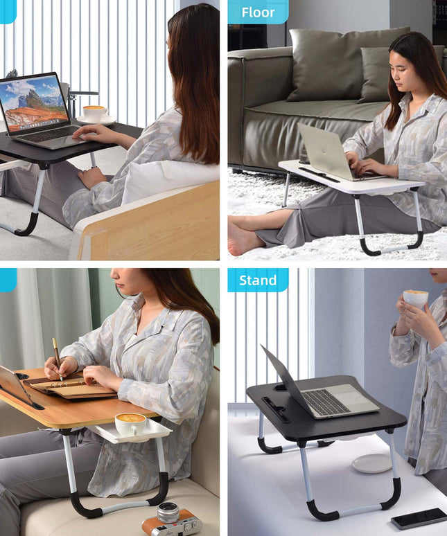 Laptop Bed Desk Table Tray Stand with Cup (Walnut)