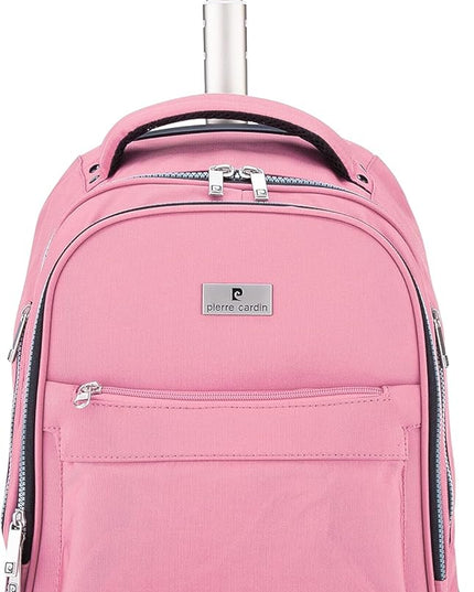 Pierre Cardin Trolley backpack School bag 3 PCS set All in One 2 BIG WHEEL Rolling Backpack Pencil case, Lunch bag and trolley backpack UNISEX PC87067-Pink
