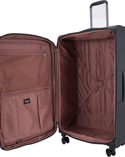 Pierre Cardin Luggage set of 5 Softside Lightweight Suitcase for Travel, TSA Approved Lock, Anti Theft Double Zipper, Mercury Collection (Black)