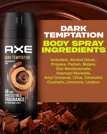 AXE Men Deodorant Body Spray, Dark Temptation, 48 hours irresistible fragrance, 150ml