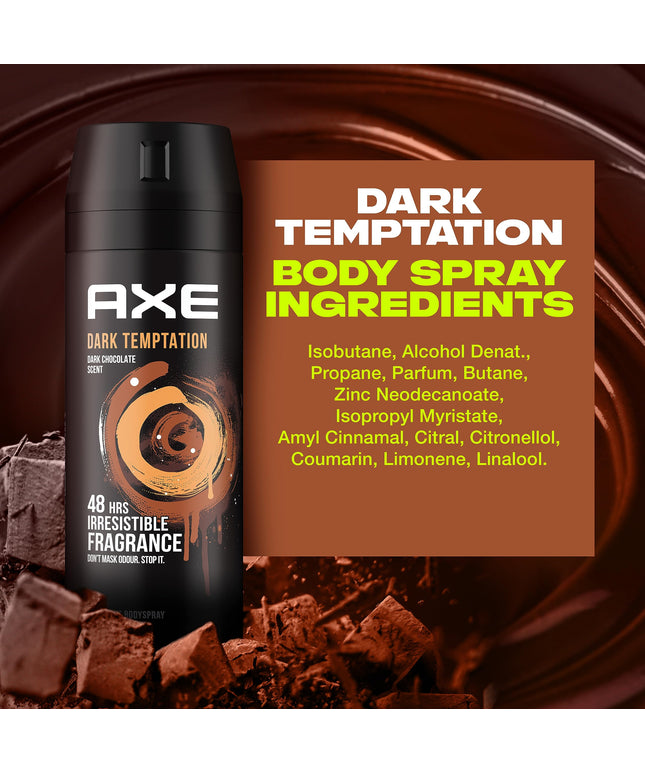 AXE Men Deodorant Body Spray, Dark Temptation, 48 hours irresistible fragrance, 150ml