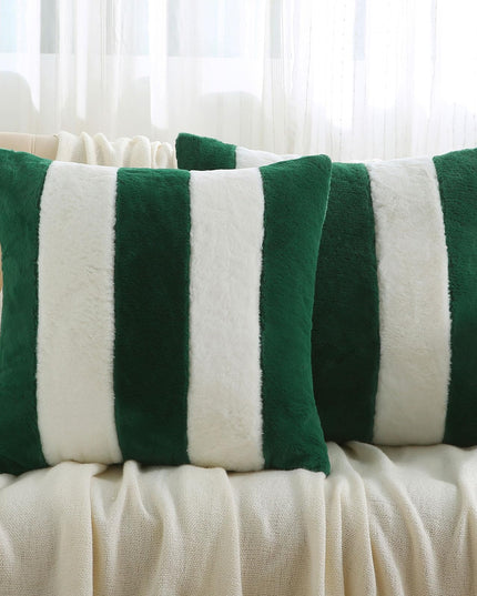 Ikuoic Green and White Striped Throw Pillow Covers 40 X 40 cm Set of 2