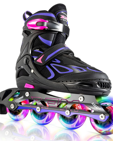 Size: 42-44.5 - 2PM SPORTS Vinal Inline Skates for Women with Light Up Wheels Beginner Skates Fun Illuminating Outdoor Roller Skates for Kids and Adults Men - Vinal Extra Large
