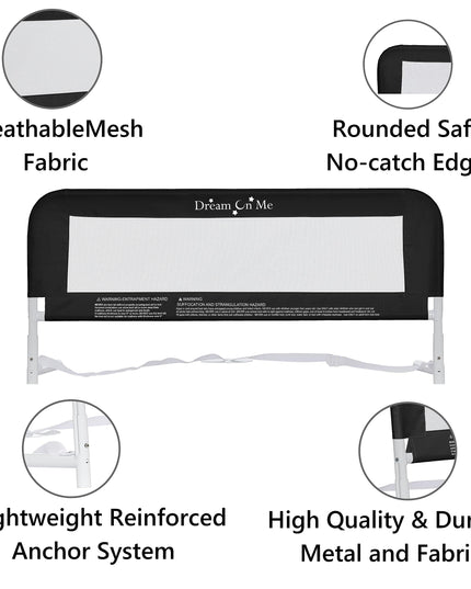 Dream On Me Lightweight Mesh Security Adjustable Bed Rail for Toddler(Black)