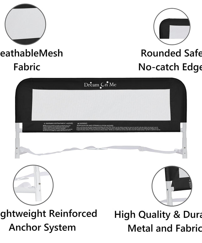 Dream On Me Lightweight Mesh Security Adjustable Bed Rail for Toddler(Black)