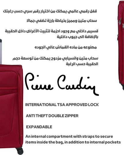 Pierre Cardin Luggage Premium Softside Material Suitcase for Travel and Business, TSA Approved, ANTI Theft Double Zipper, Uster Collection (Set of 3, Red)