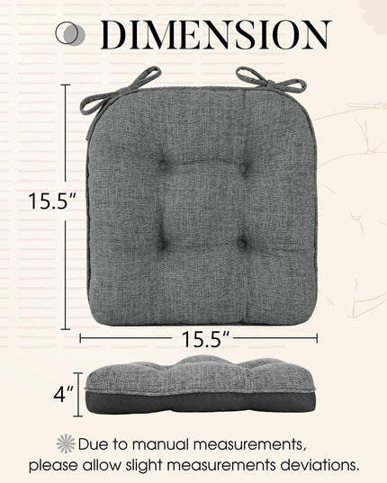 Basic Beyond Chair Cushions for Dining Chairs 4 Pack, Memory Foam Chair Cushion with Ties and Non Slip Backing 40 x 40 CM Tufted Chair Pads for Dining Chairs(Charcoal)