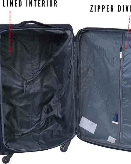 Sonada Lightweight Luggage 4 Wheels, ANTI Theft Digit Lock Softside Suitcase for travel (Set of 3, Navy)