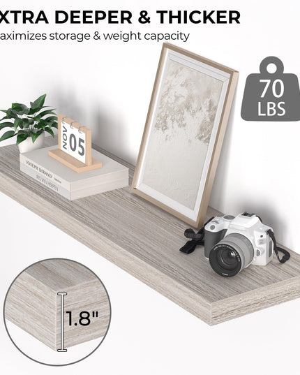 Floating Shelves - 10.3 Inch Deep Wall Shelf for Decor & Storage - Wall Mounted Display Shelving with Invisible Heavy-Duty Metal Bracket - 36" W x 10.3" D x 1.8" H - Set of 1 - Rustic Grey