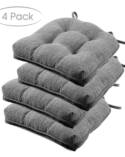 Basic Beyond Chair Cushions for Dining Chairs 4 Pack, Memory Foam Chair Cushion with Ties and Non Slip Backing 40 x 40 CM Tufted Chair Pads for Dining Chairs(Charcoal)
