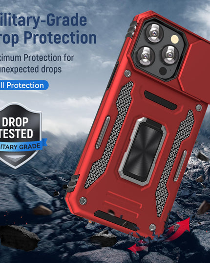 UKLCCU Case for iPhone 15 Pro Phone Case 15 Pro iPhone Case with Slide Camera Cover & Built-in 360° Rotating Kickstand for iPhone 15 Pro - Red