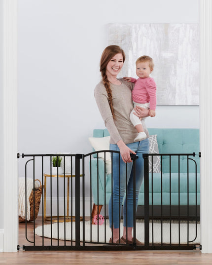 Regalo - Home Accents 74 Ã¢â‚¬â€œ 148-Cm Super Wide Safety Gate, Includes 15-Cm, 20-Cm And 30-Cm Extension Kit, 4 Pack Of Wall Mount Kit - Black