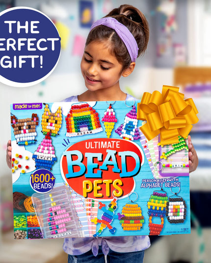 Made By Me Ultimate Bead Pets by Horizon Group USA, Bead Pets Crafts for Kids, Includes Over 1400 Beads, Cording, Keychains & Carabiner Clips, Design Templates, Storage Cases & More