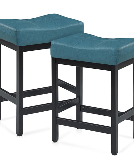 KATDANS Bar Stools Set of 2, 60 cm Counter Height Saddle Bar Stools, Green