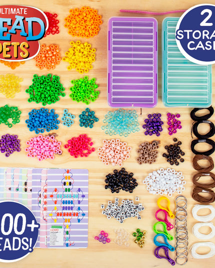 Made By Me Ultimate Bead Pets by Horizon Group USA, Bead Pets Crafts for Kids, Includes Over 1400 Beads, Cording, Keychains & Carabiner Clips, Design Templates, Storage Cases & More