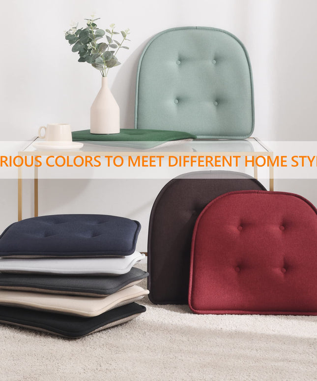 LOVTEX Chair Cushions for Dining Chairs 3 Pack, Non Slip Seat Cushions for Kitchen Chairs, Navy 17 x 16 Tufted Memory Foam Kitchen Chair Cushions Set of 6