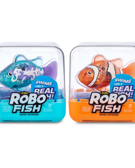 Robo Alive Robo Fish Series 2 (Teal + Orange 2 Pack) by ZURU Robotic Swimming Fish Water Activated, Changes Color, Comes with Batteries, Amazon Exclusive - Teal + Orange (2 Pack), 7165E