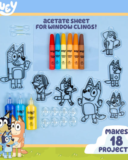 Bluey Window Art Suncatchers Kit for Kids to Paint, Great at-Home Craft Activity or Birthday Party Idea, Toys for Ages 3, 4, 5, 6