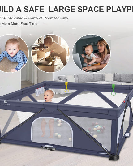 A ALFRESCOOL Baby Playpen, 47"x47"(15.5 sq. ft Space), Foldable Large Playpen for Babies and Toddlers, Indoor & Outdoor Baby Activity Center with Gate & Breathable Mesh, Anti-Fall Portable Play Pens