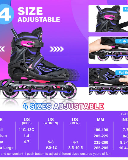 Size: 42-44.5 - 2PM SPORTS Vinal Inline Skates for Women with Light Up Wheels Beginner Skates Fun Illuminating Outdoor Roller Skates for Kids and Adults Men - Vinal Extra Large