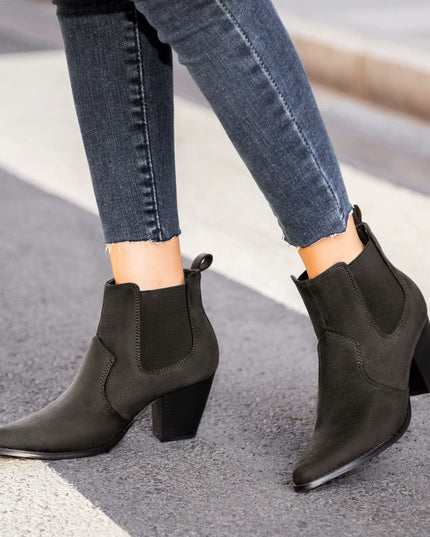 Size: 38 - MaxMuxun Women's Chunky Heel Boots Ankle Boots for Women Western Booties Faux Leather Pointed Toe Chelsea Fall Boots for Women 2024