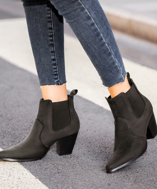 Size: 38 - MaxMuxun Women's Chunky Heel Boots Ankle Boots for Women Western Booties Faux Leather Pointed Toe Chelsea Fall Boots for Women 2024