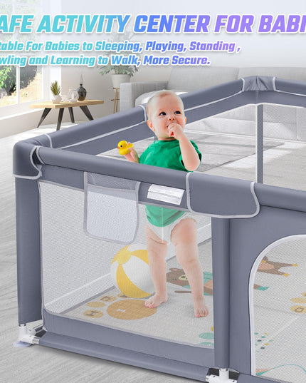Suposeu Baby Playpen with Mat, Playpen for Babies and Toddlers with Gate, Indoor & Outdoor Playard Kids Activity Center with Anti-Slip Base (Gray, 50"Ãƒâ€”50")