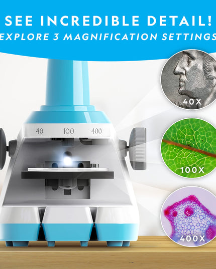 NATIONAL GEOGRAPHIC Microscope for Kids - Science Kit with an Easy-to-Use Kids Microscope, Up to 400x Zoom, Blank and Prepared Slides, Rock & Mineral Specimens, STEM Project Toy (Amazon Exclusive)