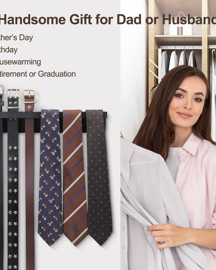 UGZOO Tie Rack and Belt Organizer for Closet, 2-in-1 Belt Hanger and Tie Organizer (Black)