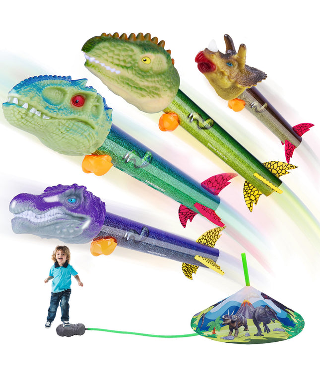 Gizzjoy Dinosaur Toy Rocket Launcher for Kids - Launch Up to 100 Ft, 4 Rockets, Outdoor Outside Toys for Kids, Dinosaur Toys, Birthday Gifts for 3 4 5 6 7 8-12 Year Old Boys Girls