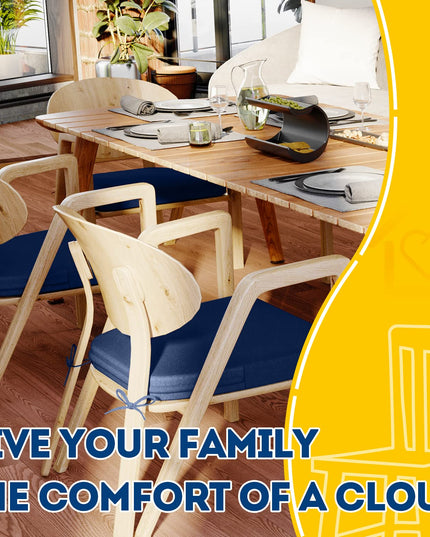 AAAAAcessories D-Shaped Chair Cushions for Dining Chairs with Ties and Removable Cover, 43 cm W x 40 cm L x 5 cm H, Set of 6, Blue