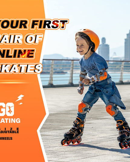 2PM SPORTS Torinx Orange/Red/Green Black Boys Adjustable Inline Skates, Fun Roller Blades for Kids, Beginner Roller Skates for Girls, Men and Ladies