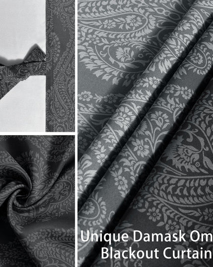 JIUZHEN Damask Ombre Blackout Curtains for Bedroom 132x244 cm