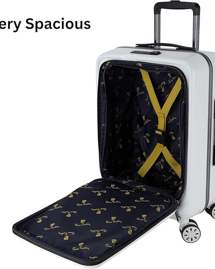 Pierre Cardin 20 Inch laptop trolley bag Strong shell Front Pocket with Laptop Compartment rolling laptop bag for business and Travel, TSA Approved Lock (PC86326-White)