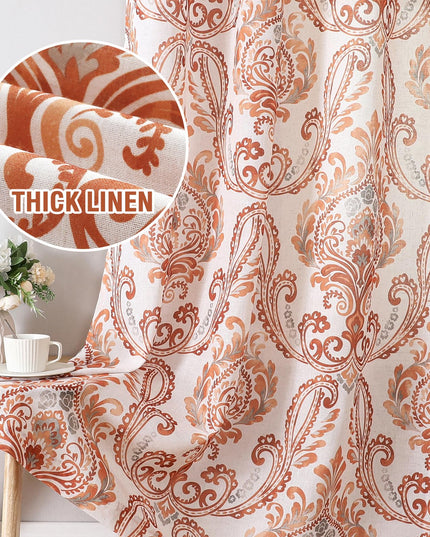 H.VERSAILTEX Linen Curtains 160 cm Length 2 Panels, Terry Red, Floral Pattern