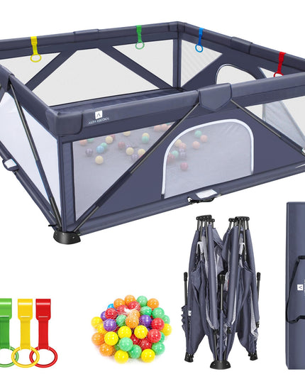 A ALFRESCOOL Baby Playpen, 47"x47"(15.5 sq. ft Space), Foldable Large Playpen for Babies and Toddlers, Indoor & Outdoor Baby Activity Center with Gate & Breathable Mesh, Anti-Fall Portable Play Pens