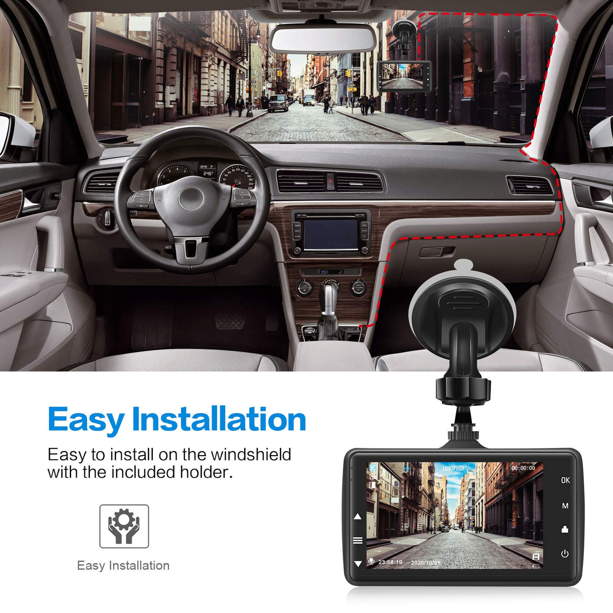 Boogiio Dash Cam Front With 32G Sd Card, 1080P Fhd Car Driving Recorder 3'' Ips Screen 170°Wide Angle Dashboard Camera Aluminum Alloy Case, Wdr G-Sensor Parking Monitor Loop Recording Motion Detection