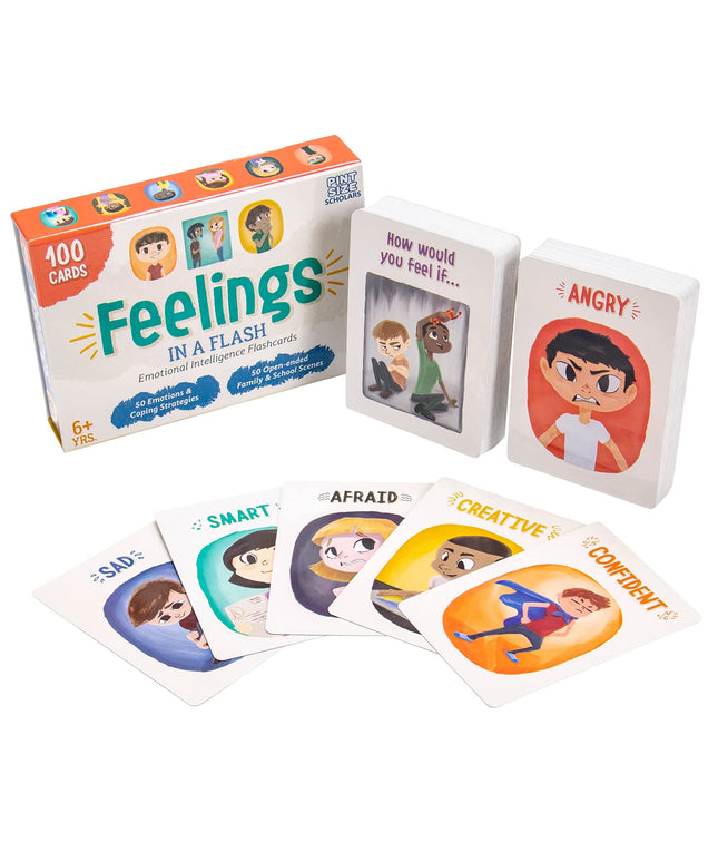 Brybelly Feelings In a Flash Emotional Intelligence Flashcard Game (50 Scenario Cards,50 Reaction Faces)