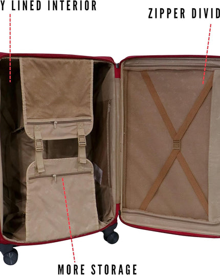 Pierre Cardin Luggage Premium Softside Material Suitcase for Travel and Business, TSA Approved, ANTI Theft Double Zipper, Uster Collection (Set of 3, Red)