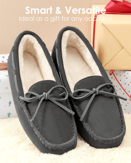 SIZE: 38 - DREAM PAIRS Women's Auzy-02 House Slippers Indoor Outdoor Moccasin Fuzzy Fluffy Furry Loafers Suede Leather Warm Shoes Size 6.5-7, Grey