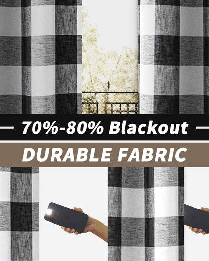 DriftAway Buffalo Plaid Check Curtains Woven Plaid Pattern Lined Blackout Thermal 2 Panels 127 x 213 cm (Black)