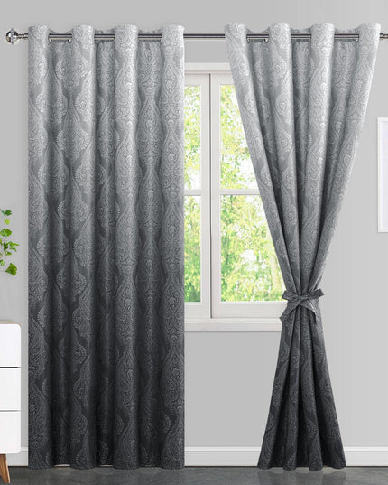 JIUZHEN Damask Ombre Blackout Curtains for Bedroom 132x244 cm