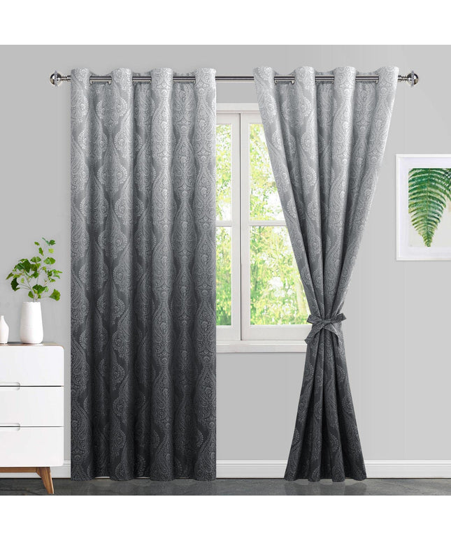 JIUZHEN Damask Ombre Blackout Curtains for Bedroom 132x244 cm