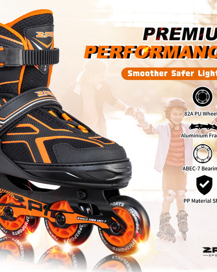 2PM SPORTS Torinx Orange/Red/Green Black Boys Adjustable Inline Skates, Fun Roller Blades for Kids, Beginner Roller Skates for Girls, Men and Ladies