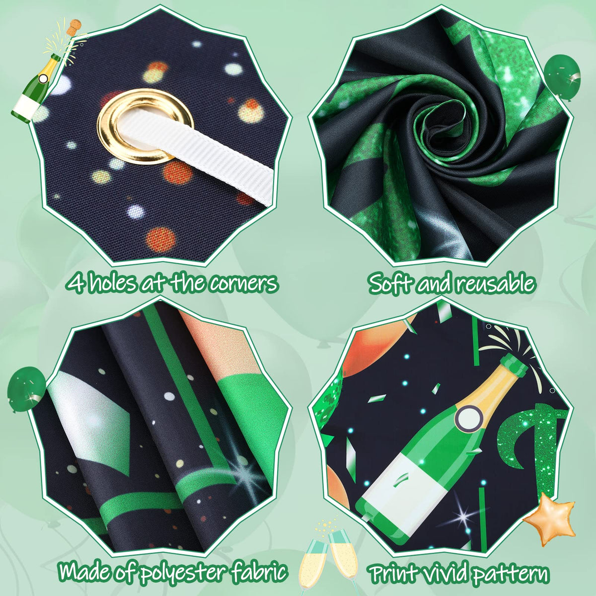 Green Black Gold Birthday Party Decoration Banner, Green Black Happy Birthday Backdrop Banner, Large Green Black Gold Birthday Banner Photography Background Party Decoration for Men Women Boys Girls